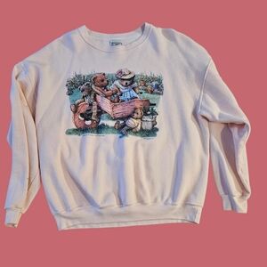 Vtg '95 Light Pink Plush Bears in Garden Crewneck Sweatshirt Impulse Wear Sz XL